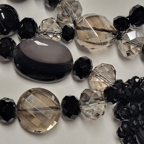 Multistrand Black Beaded Necklace Shiny Grey and Black Beaded Necklace - Picture 6 of 11
